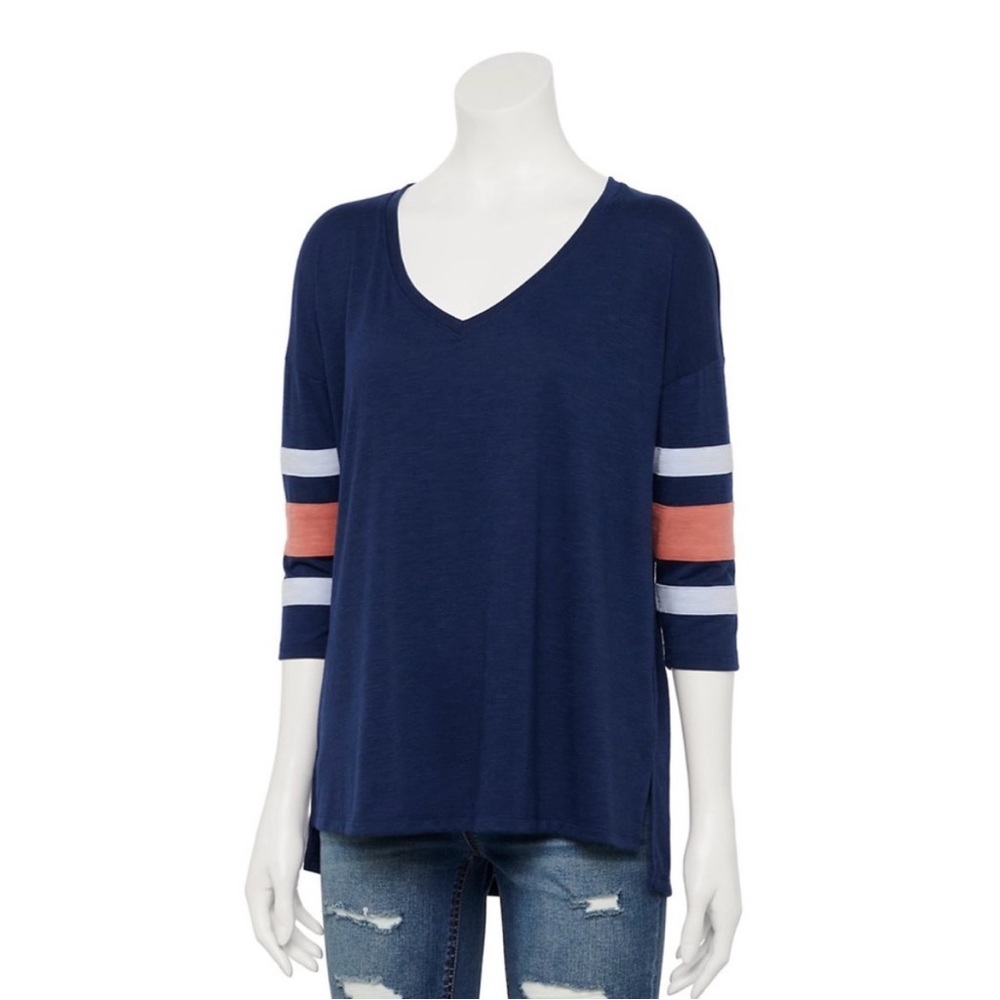 NWT SO Juniors' 3/4 Sleeve Varsity Tee Blue Size XS